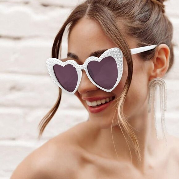 ?Women White Bride Sunglasses Pearl Heart Bachelorette Party Favors Accessory main image 6